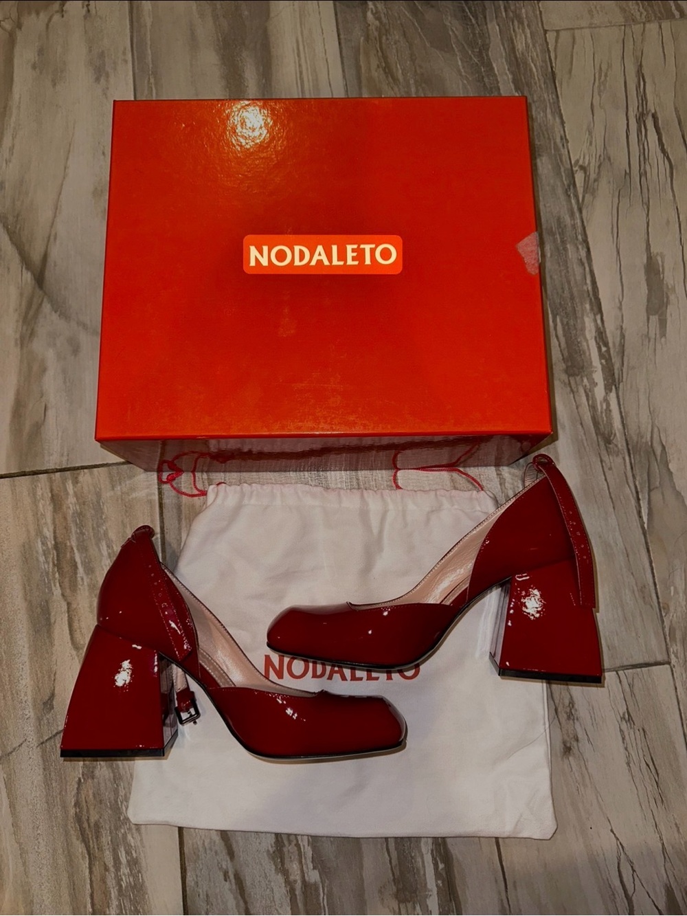 Nodaleto Women’s Red Patent Block Heel Pumps